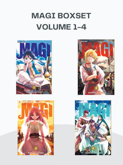 Magi: The Labyrinth of Magic Manga Starter Set (Volumes 1–4) by Shinobu Ohtaka – English Paperback