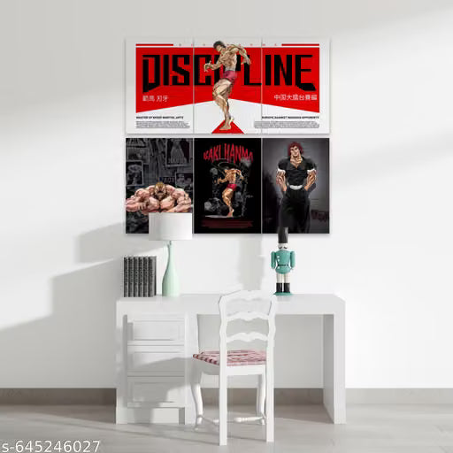 Baki Hanma Split Design Poster Set – Pack of 6 A4 Anime Art Prints (300 GSM, Unframed)