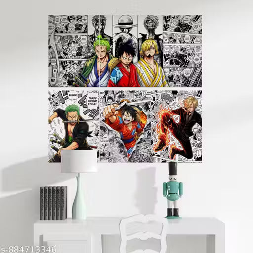 One Piece Luffy, Zoro & Sanji A4 Poster Set – 6-Pack Premium Wall Art for Gaming Rooms
