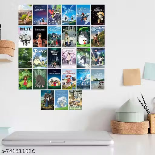 Studio Ghibli Anime Wall Collage Kit – Set of 27 Vintage A6 Art Prints (4x6 Inch, 300 GSM) with Double-Sided Tape
