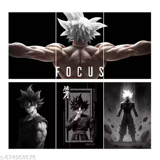 Goku Limit-Breaking Motivational Split Poster Pack – 6-Piece High-Definition A4 Wall Decor for Gym & Study