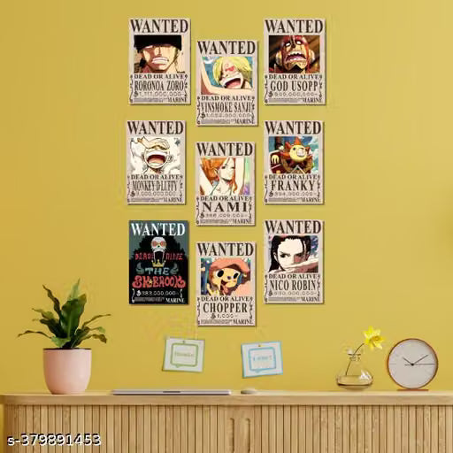One Piece Straw Hat Pirates Bounty Poster Set – 9-Piece Mini A6 Wall Collage Kit (Including Gear 5 Luffy)