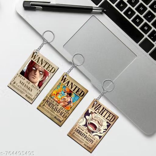 One Piece Anime Wanted Poster MDF Keychain Set of 5 – Luffy, Zoro, Ace & Shanks