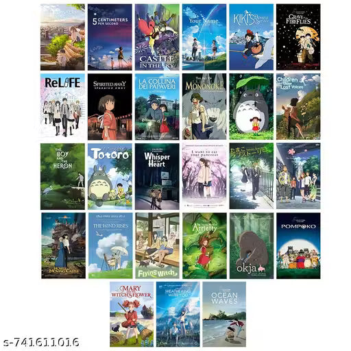 Studio Ghibli Anime Wall Collage Kit – Set of 27 Vintage A6 Art Prints (4x6 Inch, 300 GSM) with Double-Sided Tape