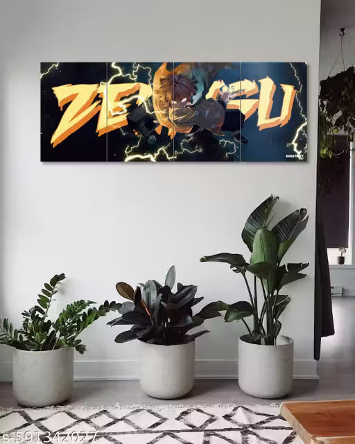 Demon Slayer Zenitsu Thunder Breathing Split Poster – Premium 48" x 18" Panoramic Wall Decor