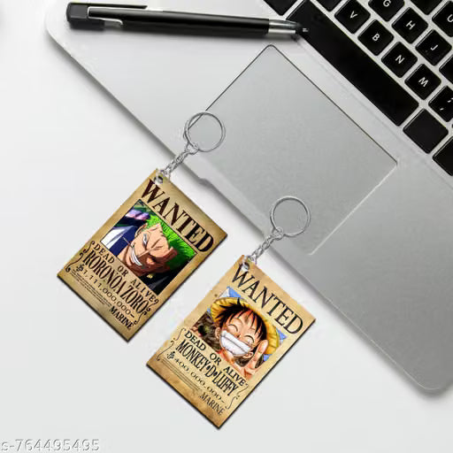One Piece Anime Wanted Poster MDF Keychain Set of 5 – Luffy, Zoro, Ace & Shanks