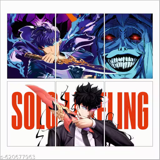 Solo Leveling Anime Wall Poster Set – Pack of 6 A4 Art Prints (300 GSM) with Free Glue Dots