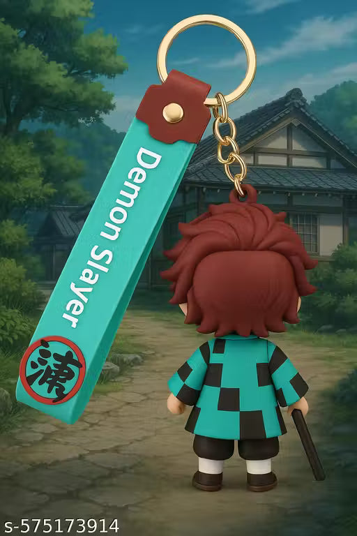 Tanjiro Kamado Demon Slayer Keychain Set – Chibi Figure with Premium Strap & Sword Charm