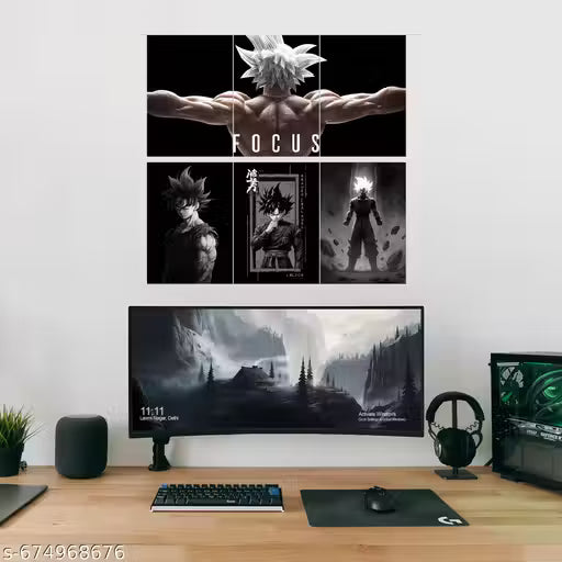 Goku Limit-Breaking Motivational Split Poster Pack – 6-Piece High-Definition A4 Wall Decor for Gym & Study