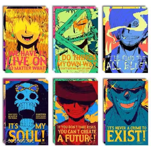 One Piece Poster Set – Pack of 6 A4 Anime Art Prints (300 GSM, Unframed)