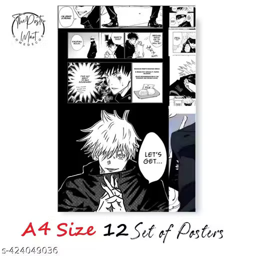 Jujutsu Kaisen Gojo Satoru Manga Panel Poster Set – Pack of 12 A4 Prints (300 GSM)
