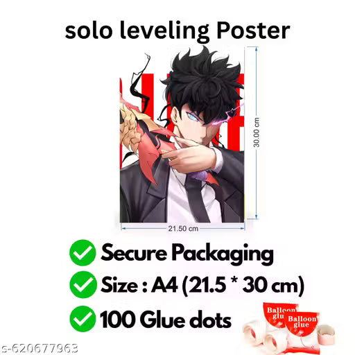 Solo Leveling Anime Wall Poster Set – Pack of 6 A4 Art Prints (300 GSM) with Free Glue Dots