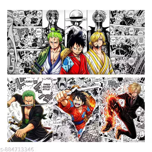 One Piece Luffy, Zoro & Sanji A4 Poster Set – 6-Pack Premium Wall Art for Gaming Rooms