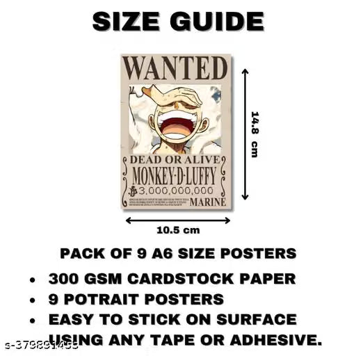 One Piece Straw Hat Pirates Bounty Poster Set – 9-Piece Mini A6 Wall Collage Kit (Including Gear 5 Luffy)