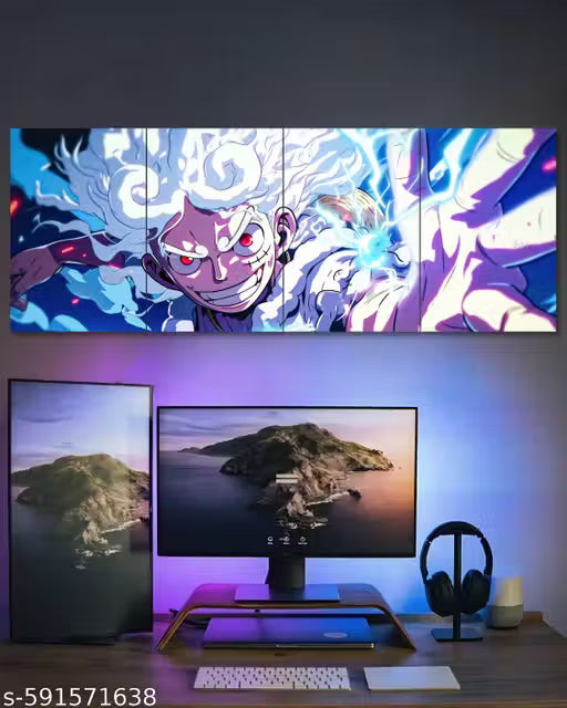 Luffy Gear 5 Anime Wall Poster Frame, 300 GSM premium matte paper 48 x 18 inch A3| Premium A3 Split Poster for Living Room, Bedroom, Workspace, Office Wall Art Decor