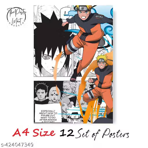 Naruto Uzumaki Manga Panel Poster Set – Pack of 12 A4 Art Prints (300 GSM, Unframed)
