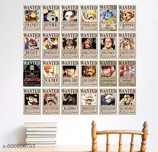 One Piece New Bounty Edition 24-Piece Mini Wanted Poster Set – Aesthetic Wall Art (4" x 6")
