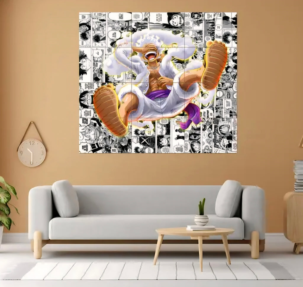 Luffy Gear 5 Anime Wall Art Poster Set of 12 | A4 Manga Style Panels | HD Quality Multicolor Room Decor