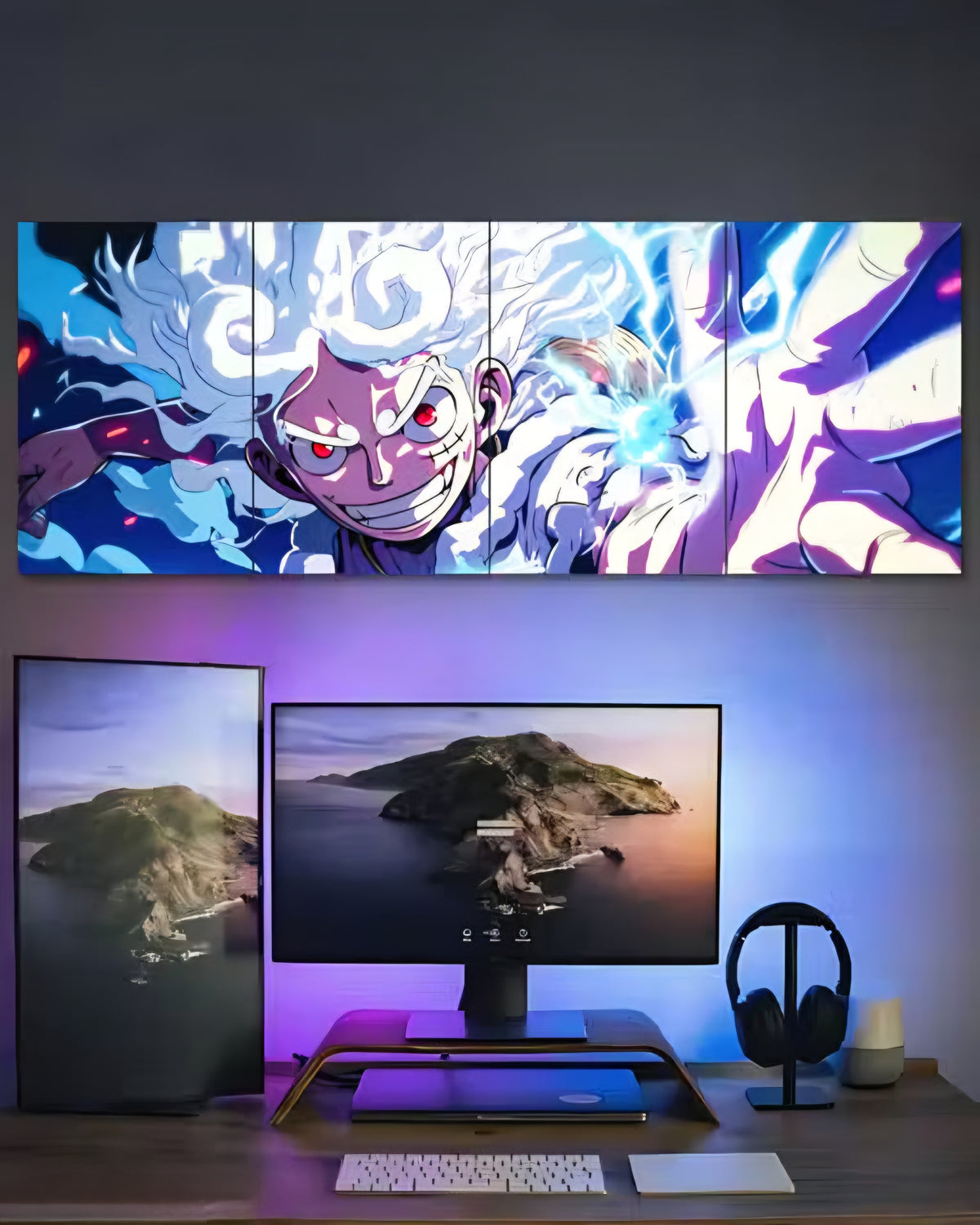 Luffy Gear 5 Anime Wall Poster Frame, 300 GSM premium matte paper 48 x 18 inch A3| Premium A3 Split Poster for Living Room, Bedroom, Workspace, Office Wall Art Decor
