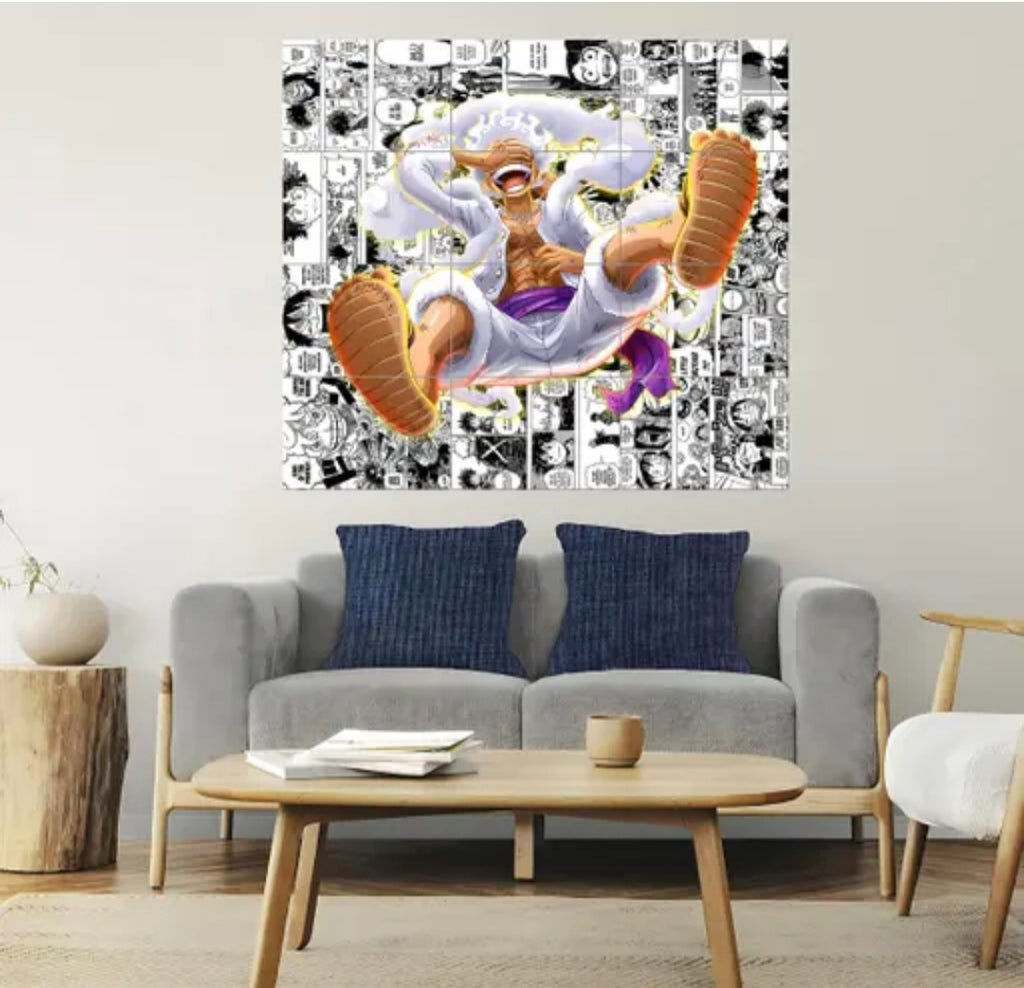 Luffy Gear 5 Anime Wall Art Poster Set of 12 | A4 Manga Style Panels | HD Quality Multicolor Room Decor