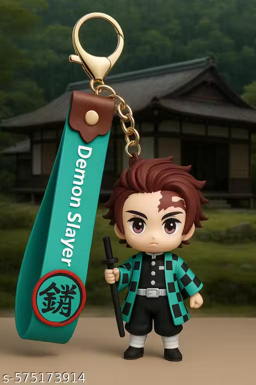 Tanjiro Kamado Demon Slayer Keychain Set – Chibi Figure with Premium Strap & Sword Charm