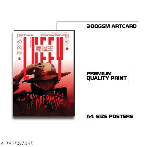 Multi-Anime Motivational Wall Poster Set – Pack of 6 A4 Art Prints (300 GSM) with Free Glue Dots