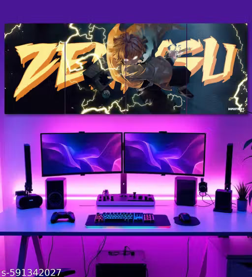 Demon Slayer Zenitsu Thunder Breathing Split Poster – Premium 48" x 18" Panoramic Wall Decor