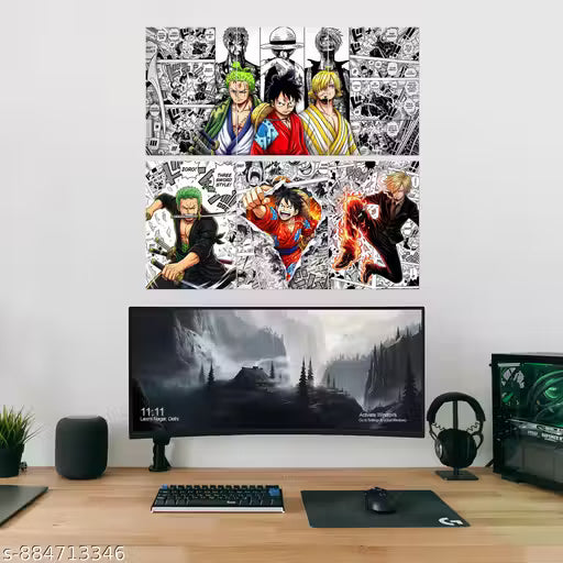 One Piece Luffy, Zoro & Sanji A4 Poster Set – 6-Pack Premium Wall Art for Gaming Rooms
