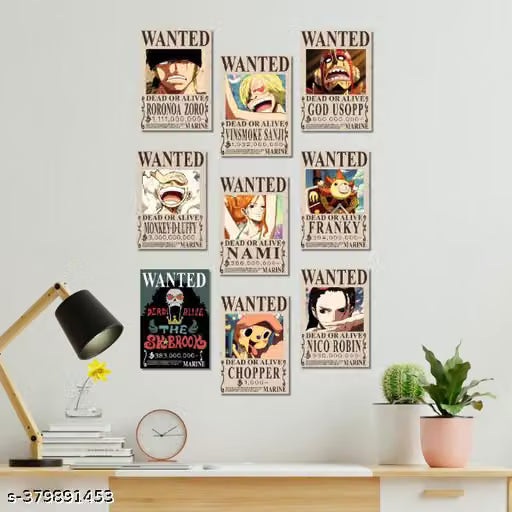 One Piece Straw Hat Pirates Bounty Poster Set – 9-Piece Mini A6 Wall Collage Kit (Including Gear 5 Luffy)