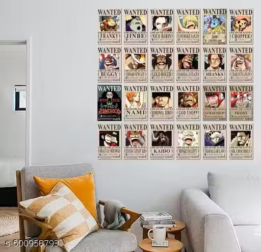 One Piece New Bounty Edition 24-Piece Mini Wanted Poster Set – Aesthetic Wall Art (4" x 6")