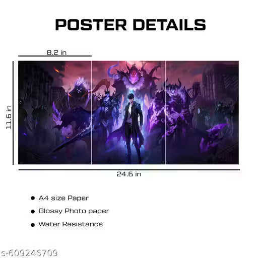 Solo Leveling Sung Jinwoo Split Wall Poster Set – 3-Piece A4 Anime Art Prints (300 GSM)